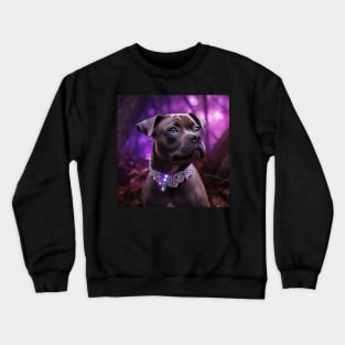 Staffy Puppy In Forest Crewneck Sweatshirt